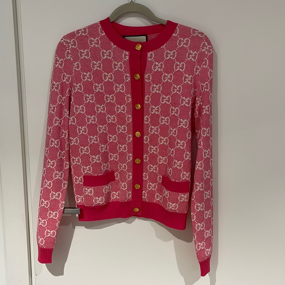 Gucci Pink Wool Jacquard Cardigan Small Size